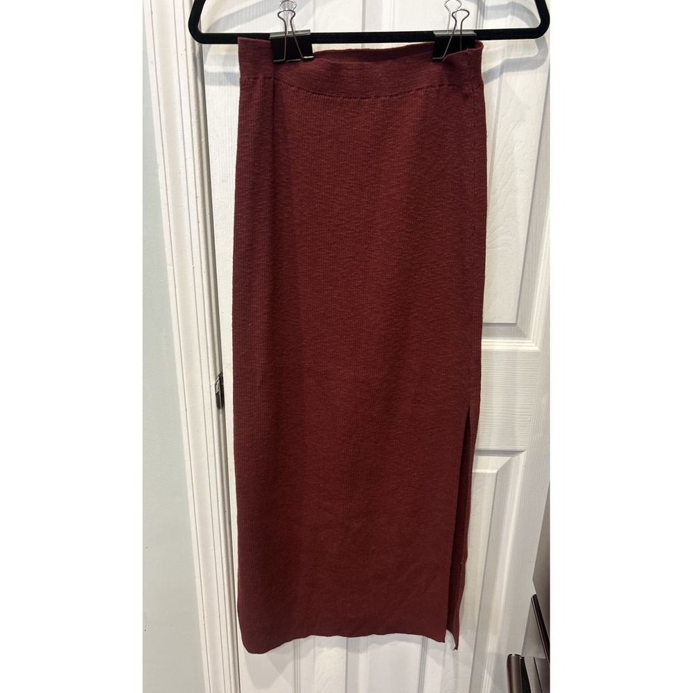 Free People Beach Golden Hour Knit Maxi Skirt Burgundy Side Slits Classic Boho